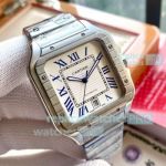 Replica Cartier new Santos Auto Watches 39.8 Ss Blue Roman Markers